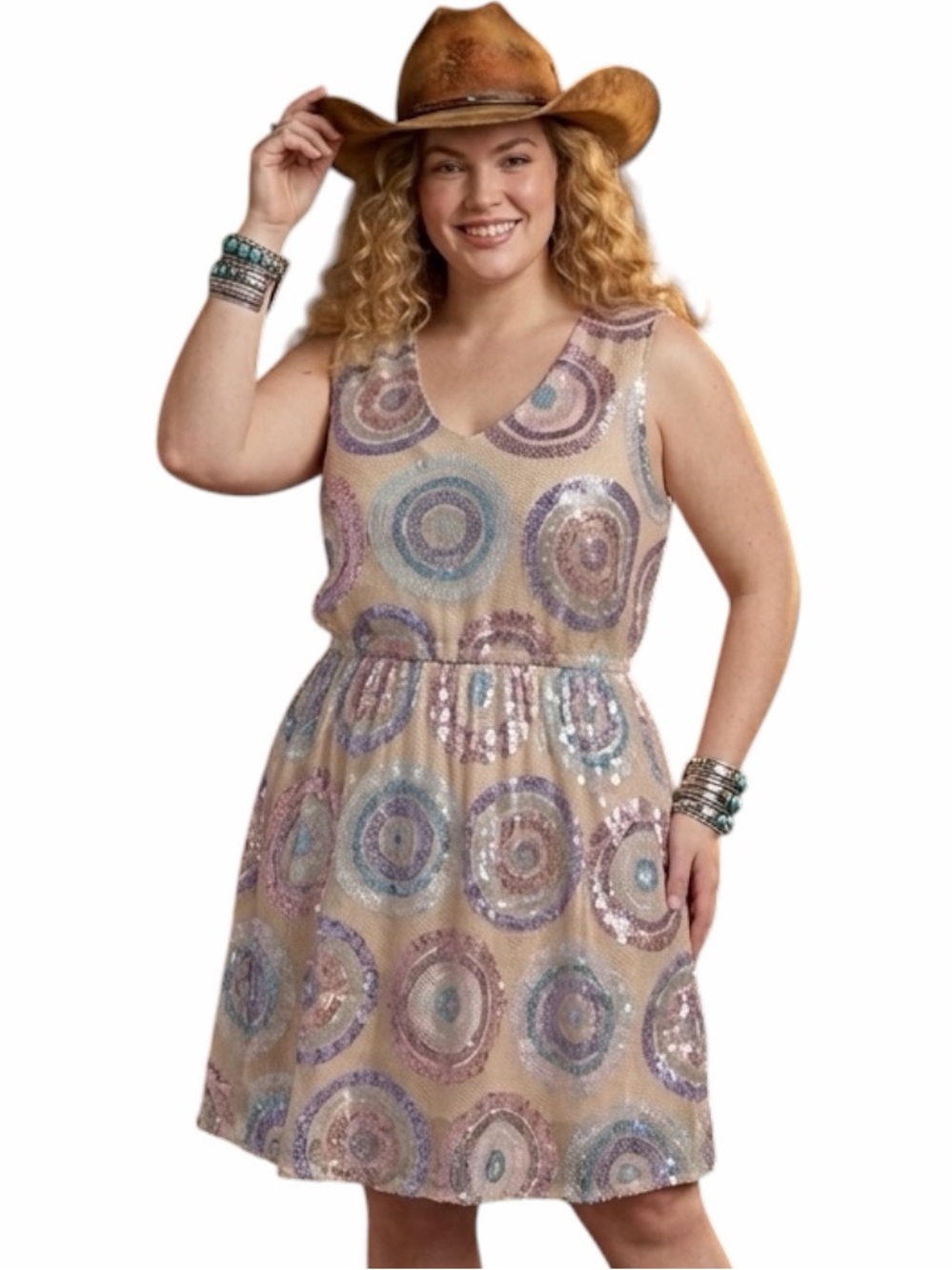 Southern Fried Chics "Shimmy For Me" Sequin Dress - Pastel Retro Swirl Size XXXL